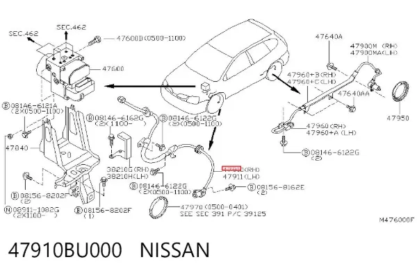 Датчик АБС (ABS) передний правый 47910BU000 Nissan/Infiniti