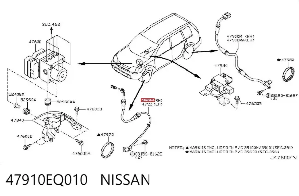 Датчик АБС (ABS) передний правый 47910EQ010 Nissan/Infiniti