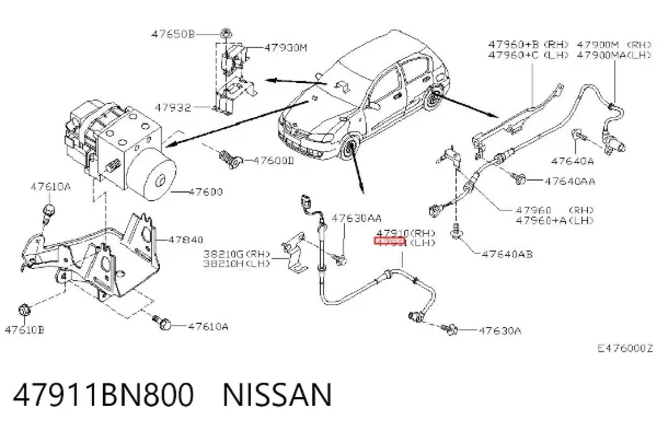 Провод датчика АБС передний левый 47911BN800 Nissan/Infiniti