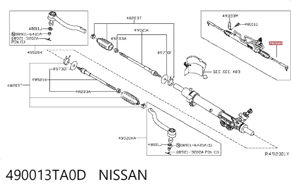 Рулевая рейка 490013TA0D Nissan/Infiniti