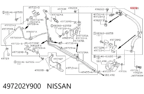 Шланг ГУР высокого давления 497202Y900 Nissan/Infiniti