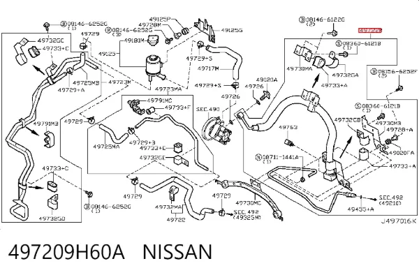 Шланг ГУР высокого давления 497209H60A Nissan/Infiniti