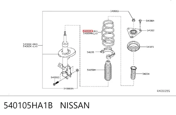 Передняя пружина 540105HA1B Nissan/Infiniti