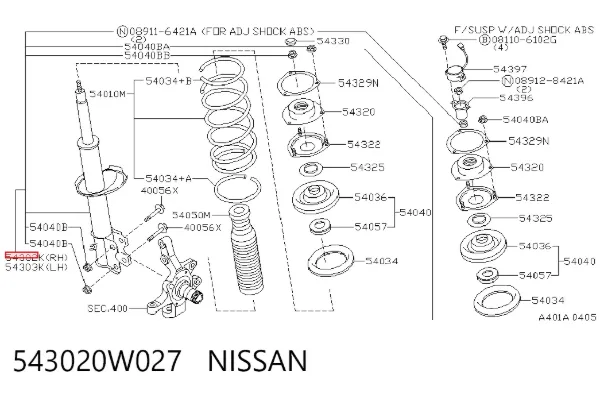 Амортизатор передний правый 543020W027 Nissan/Infiniti