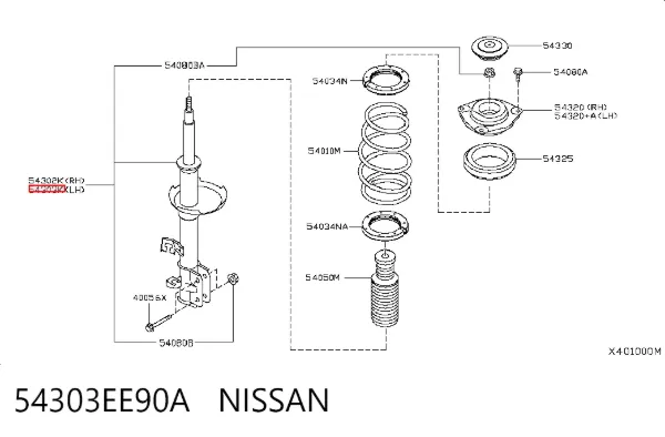 Амортизатор передний левый 54303EE90A Nissan/Infiniti
