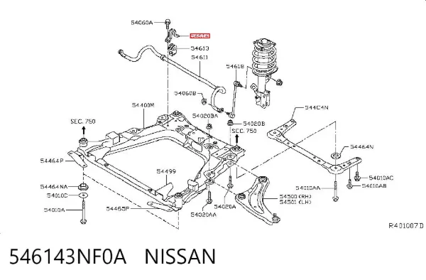Кронштейн крепления переднего стабилизатора 546143NF0A Nissan/Infiniti