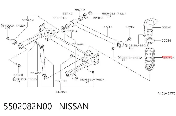 Задняя пружина 5502082N00 Nissan/Infiniti