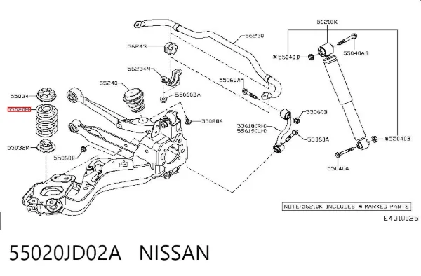 Задняя пружина 55020JD02A Nissan/Infiniti