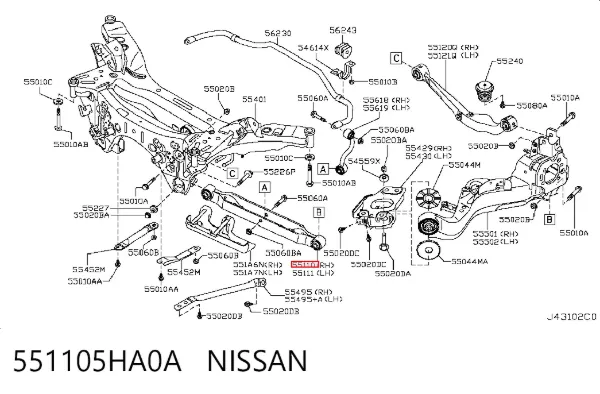 Рычаг задней подвески нижний правый 551105HA0A Nissan/Infiniti