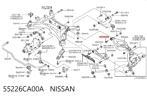 Болт крепления заднего нижнего рычага, внутренний 55226CA00A Nissan/Infiniti