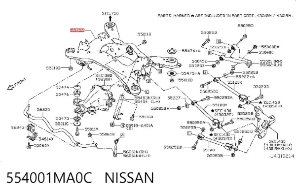 Подрамник задний 554001MA0C Nissan/Infiniti