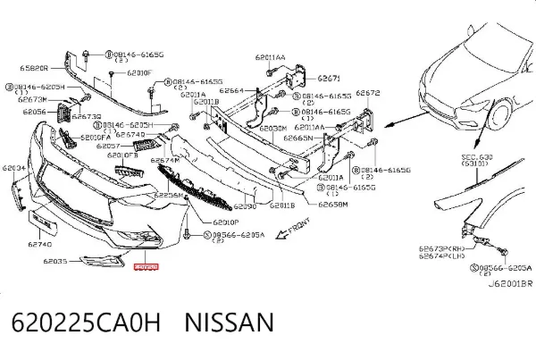 Передний бампер 620225CA0H Nissan/Infiniti