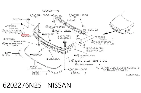 Передний бампер 6202276N25 Nissan/Infiniti