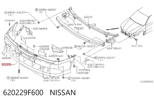 Передний бампер 620229F600 Nissan/Infiniti