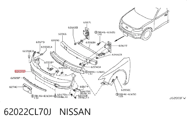 Передний бампер 62022CL70J Nissan/Infiniti