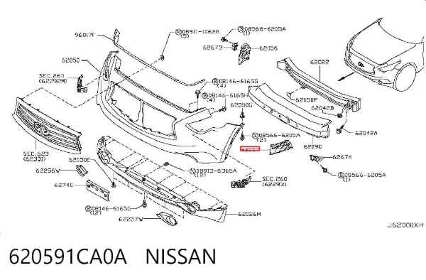 Кронштейн бампера переднего левый 620591CA0A Nissan/Infiniti