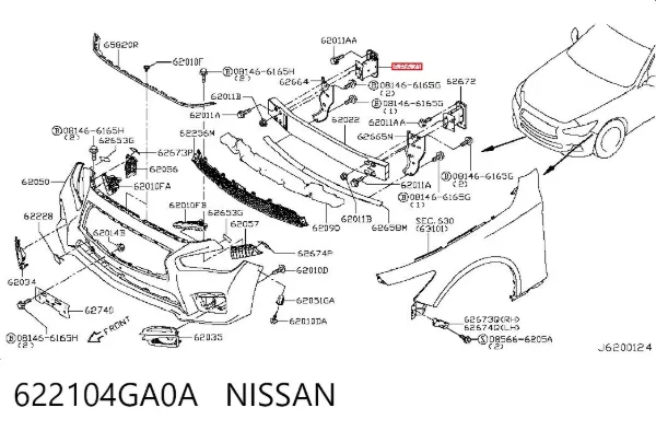 Кронштейн усилителя переднего бампера 622104GA0A Nissan/Infiniti