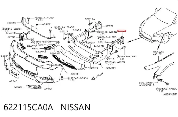 Кронштейн усилителя переднего бампера 622115CA0A Nissan/Infiniti