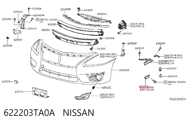 Кронштейн бампера переднего внешний правый 622203TA0A Nissan/Infiniti