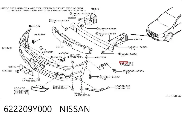 Кронштейн бампера переднего левый 622209Y000 Nissan/Infiniti