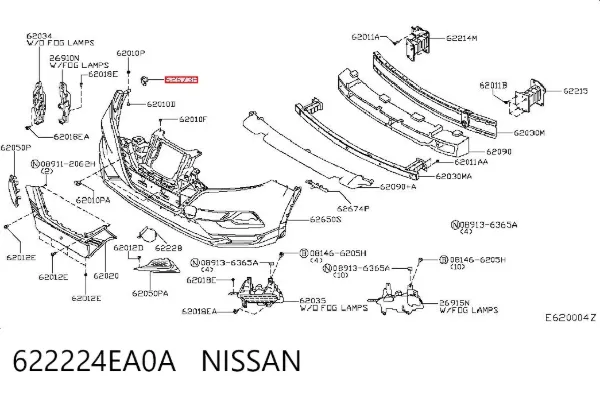 Кронштейн бампера переднего правый 622224EA0A Nissan/Infiniti