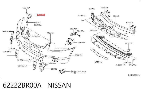 Кронштейн бампера переднего правый 62222BR00A Nissan/Infiniti