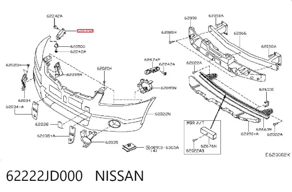 Кронштейн бампера переднего правый 62222JD000 Nissan/Infiniti
