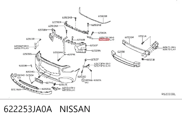 Кронштейн бампера переднего левый 622253JA0A Nissan/Infiniti