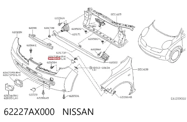 Кронштейн бампера переднего внешний левый 62227AX000 Nissan/Infiniti