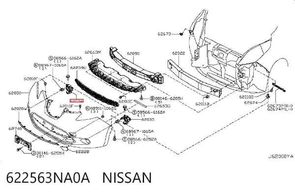 Кронштейн бампера переднего правый 622563NA0A Nissan/Infiniti