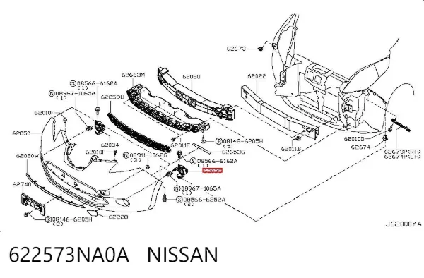 Кронштейн бампера переднего левый 622573NA0A Nissan/Infiniti