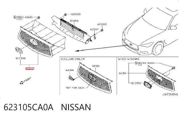 Решетка радиатора 623105CA0A Nissan/Infiniti