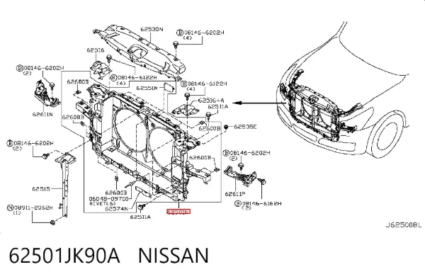 Рамка радиатора 62501JK90A Nissan/Infiniti