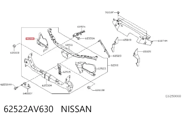 Суппорт радиатора правый (монтажная панель крепления фар) 62522AV630 Nissan/Infiniti