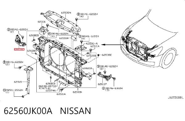 Кронштейн (адаптер) крепления фары передней правой 62560JK00A Nissan/Infiniti