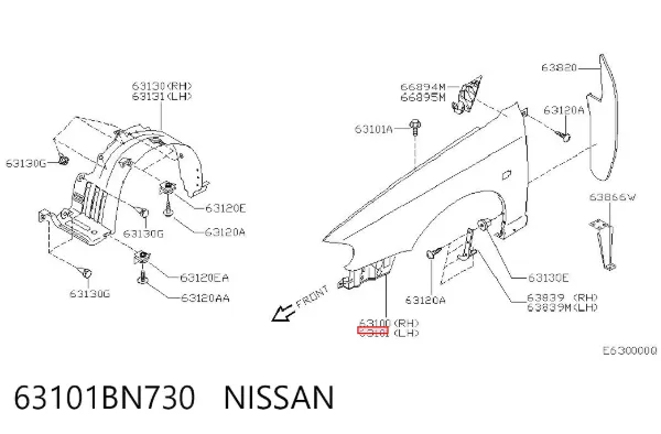 Крыло переднее левое 63101BN730 Nissan/Infiniti