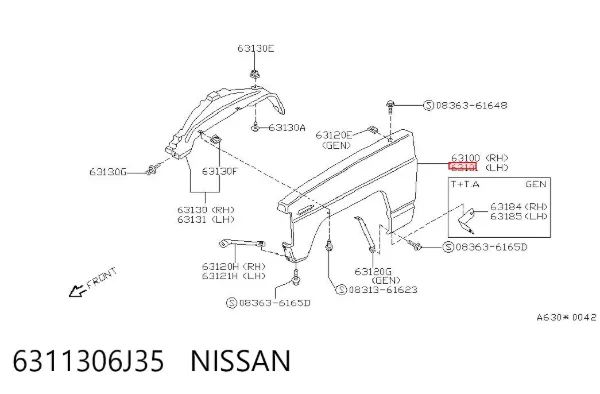 Крыло переднее левое 6311306J35 Nissan/Infiniti