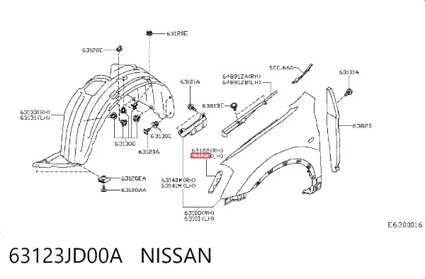 Кронштейн крепления крыла переднего левого передний 63123JD00A Nissan/Infiniti