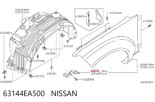 Кронштейн крепления крыла переднего правого передний 63144EA500 Nissan/Infiniti