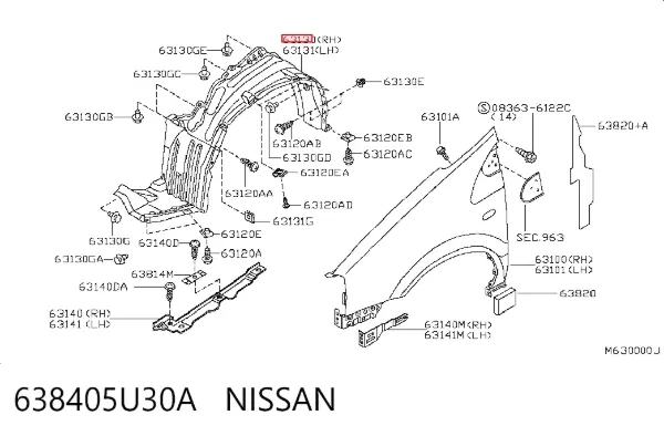 Подкрылок передний правый 638405U30A Nissan/Infiniti