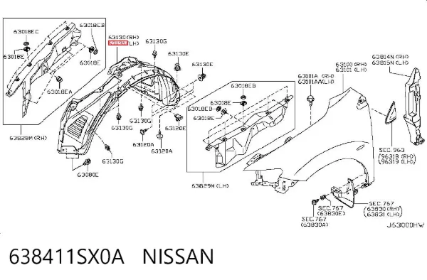 Подкрылок передний левый 638411SX0A Nissan/Infiniti