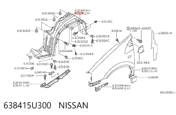 Подкрылок передний левый 638415U300 Nissan/Infiniti