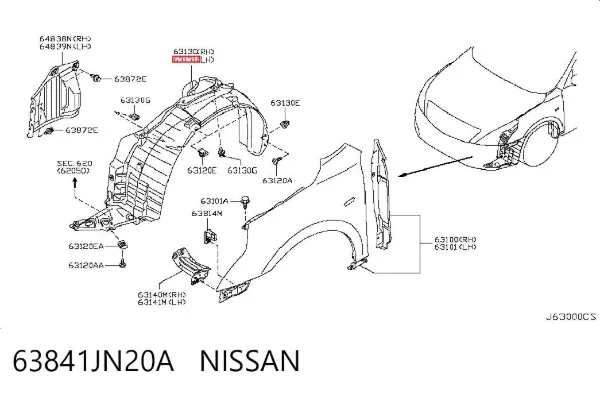 Подкрылок передний левый 63841JN20A Nissan/Infiniti
