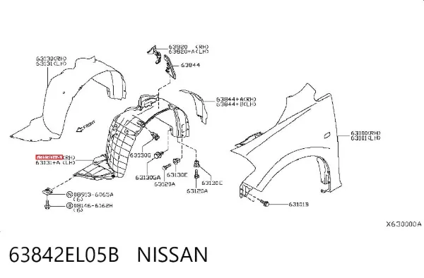 Подкрылок передний правый 63842EL05B Nissan/Infiniti