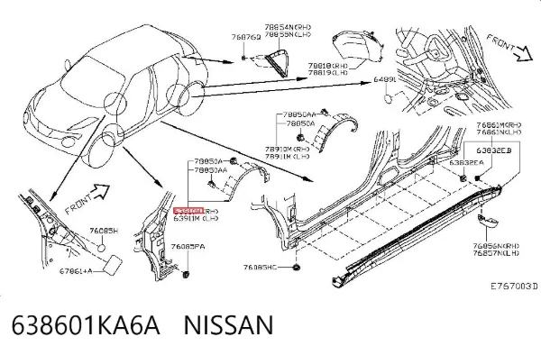 Расширитель (накладка) арки переднего крыла правый 638601KA6A Nissan/Infiniti