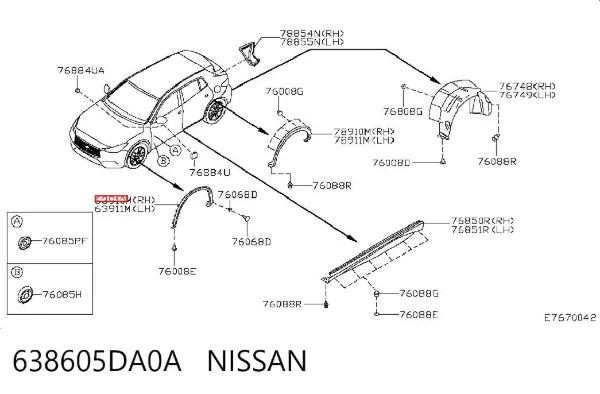 Расширитель (накладка) арки переднего крыла правый 638605DA0A Nissan/Infiniti