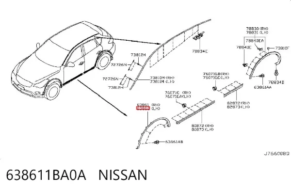 Расширитель (накладка) арки переднего крыла левый 638611BA0A Nissan/Infiniti