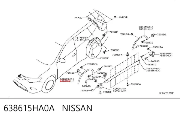 Расширитель (накладка) арки переднего крыла левый 638615HA0A Nissan/Infiniti