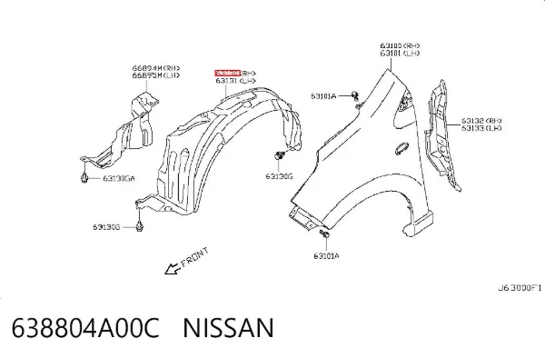Подкрылок передний правый 638804A00C Nissan/Infiniti