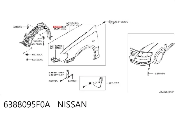 Подкрылок передний правый 6388095F0A Nissan/Infiniti